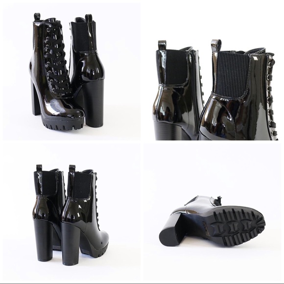 veronica43blk lace up lug sole ankle boots booties - Picture 7 of 7